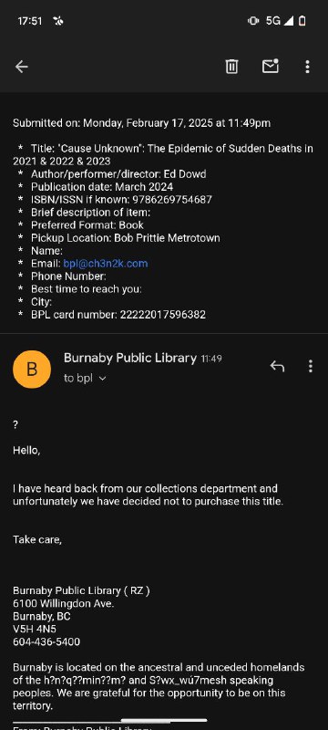 第一次遭图书馆拒绝采购一本书